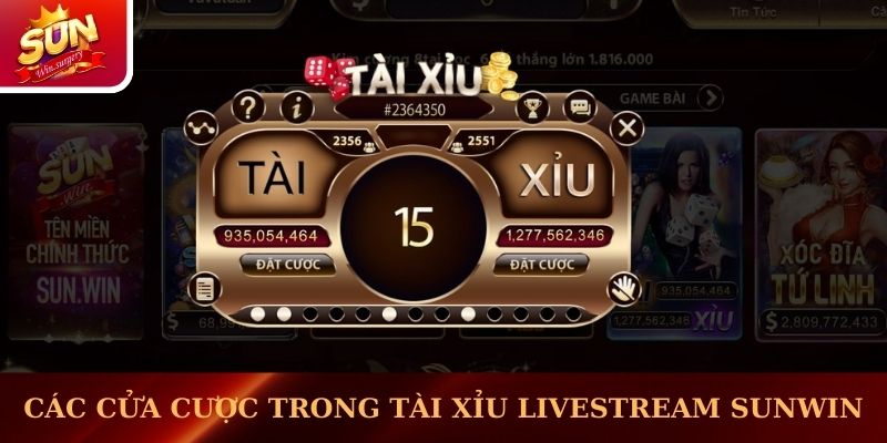 Các cửa cược trong Tài Xỉu livestream Sunwin