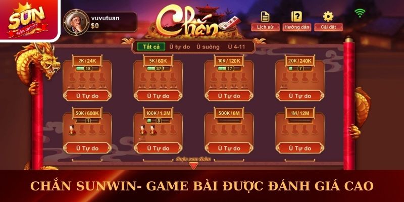 Chắn Sunwin- game bài được đánh giá cao nhất hiện nay