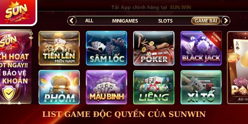 List game độc quyền của Sunwin